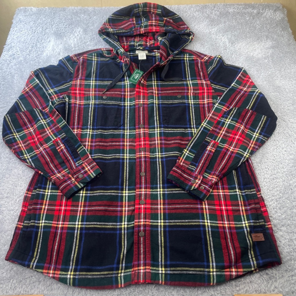 L.L. Bean Scotch Plaid Hooded Shirt Mens XL Tall Black Tartan Flannel 508184